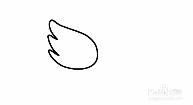 第一步:先画出小鸟的翅膀,然后围绕翅膀画出小鸟圆润的身体轮廓
