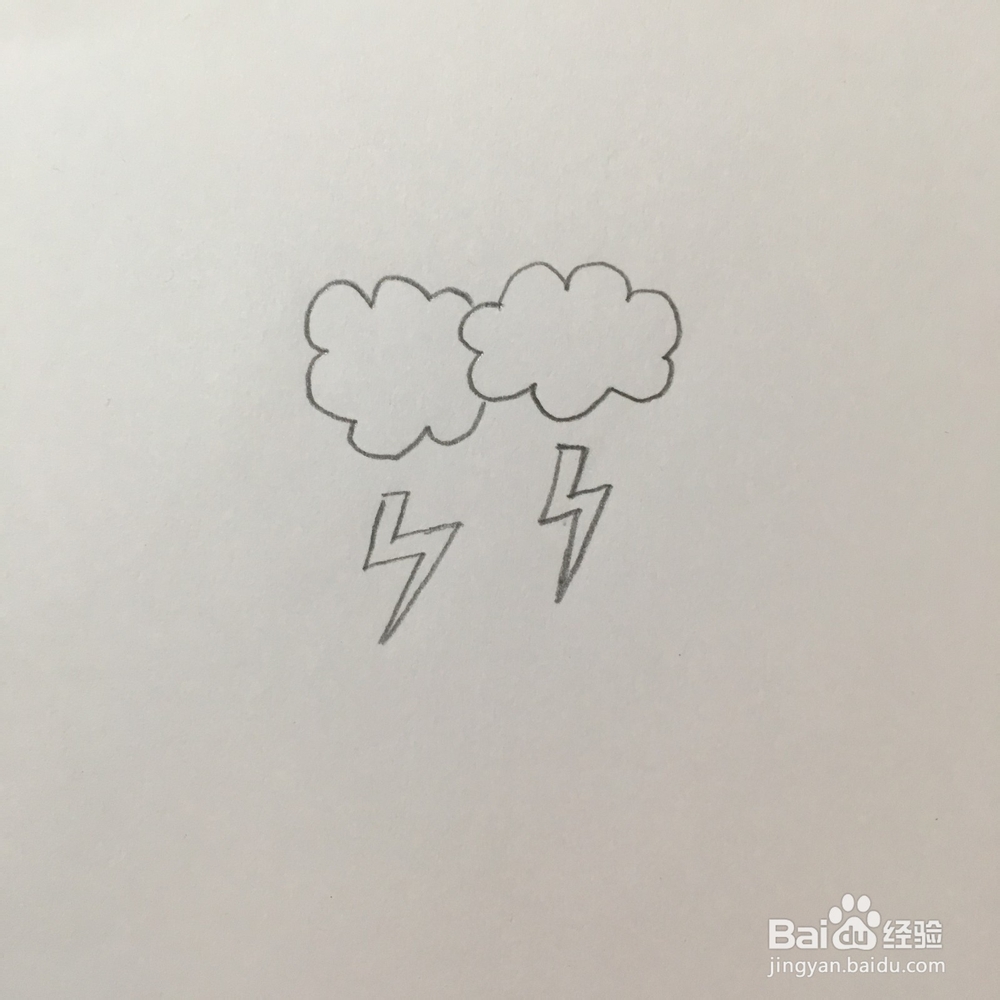 浮云蔽日、雷雨交加的天气怎么用简笔画表示?