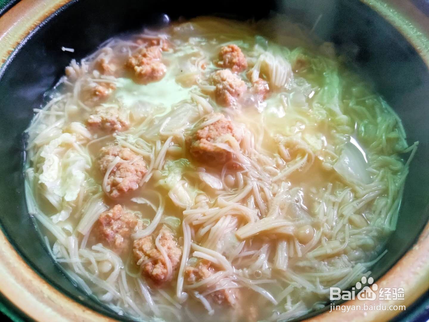 金针菇白菜肉丸汤---养生菜系列