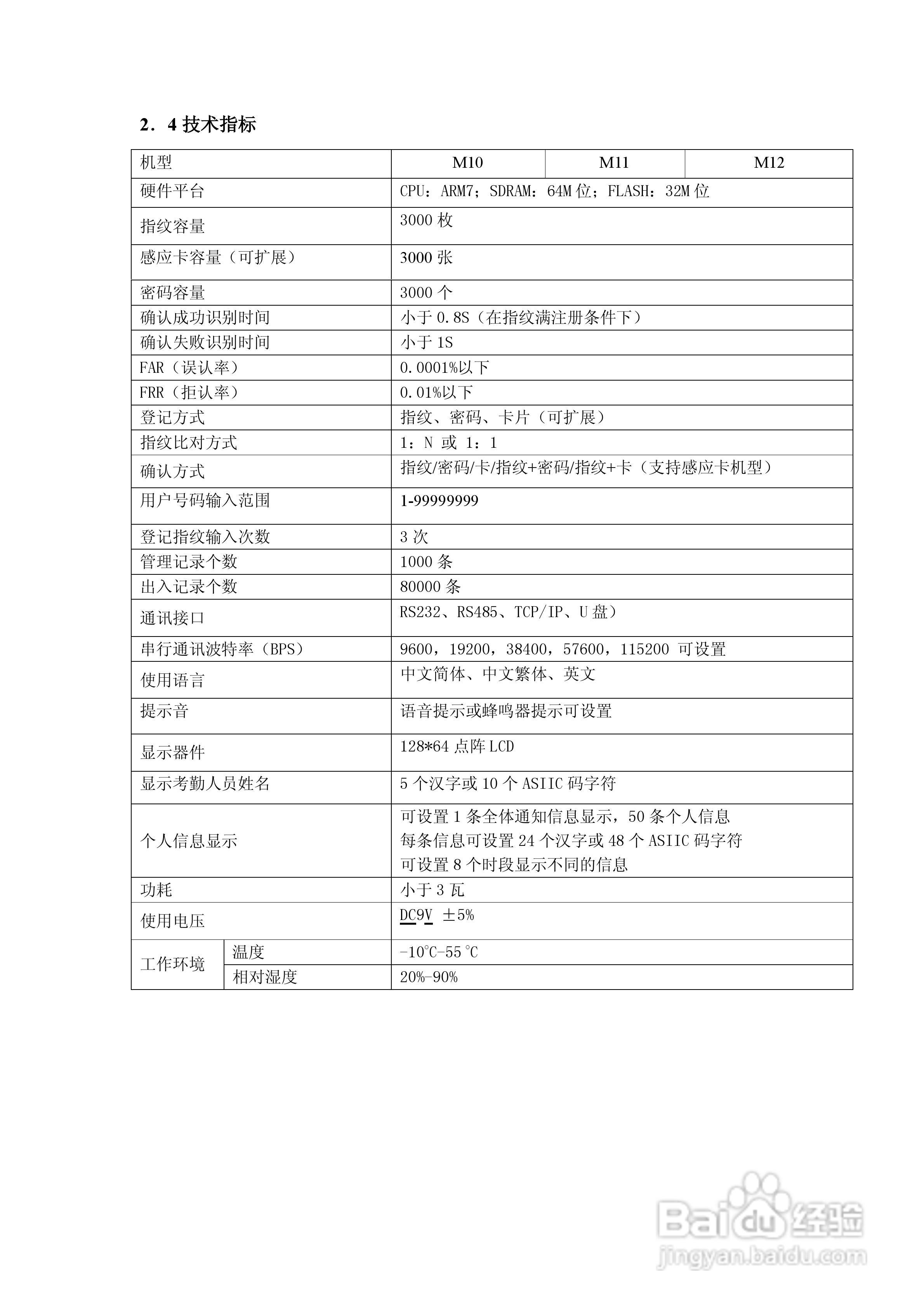 明诚智能指纹考勤机硬件说明书:[1]