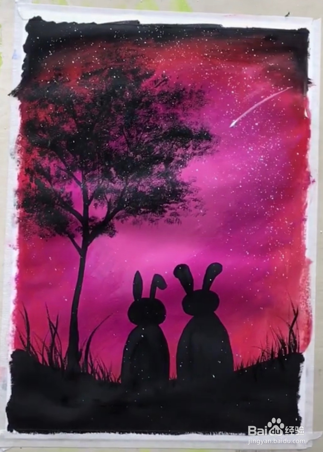 教你画水粉画相依偎的兔子