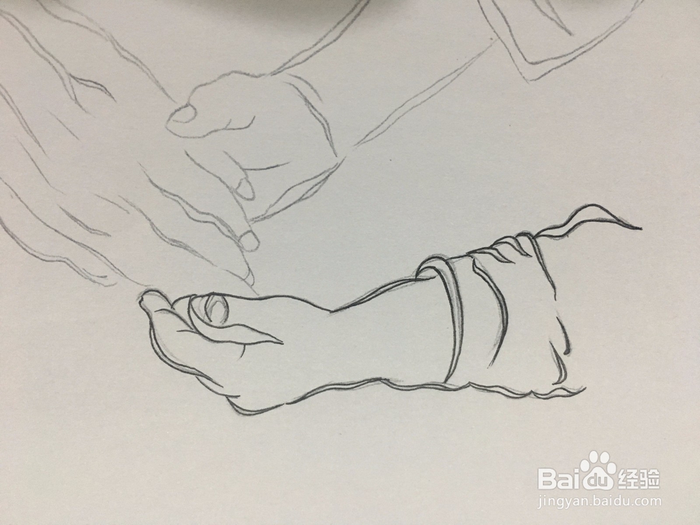 画一双年轻人的手握着一只老人的手 简笔画