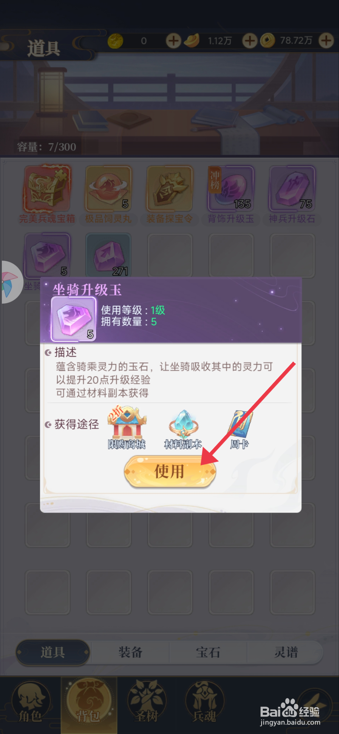 一念山海如何【使用坐骑升级玉】？