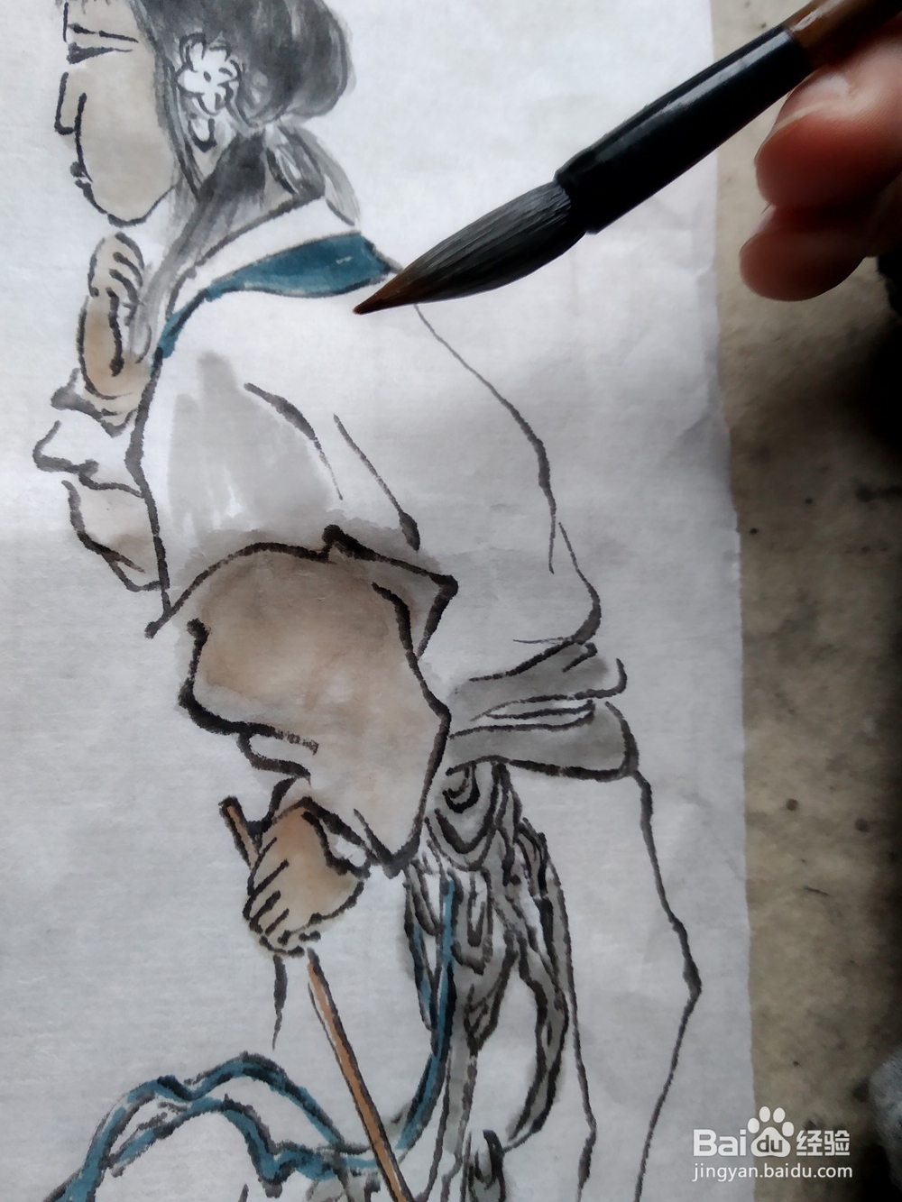 国画如何给白描的人物染颜色
