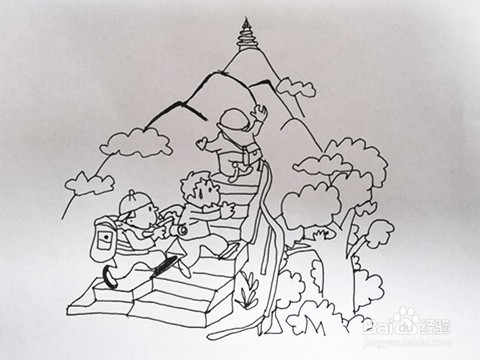 爬山的简笔画