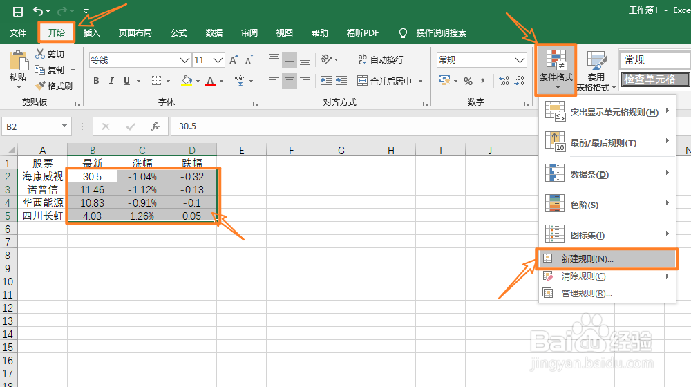 如何用Excel表格制作股票涨跌图