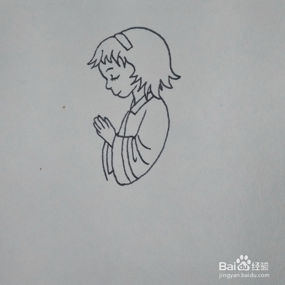 如何画跪在地上祈祷的小天使卡通儿童简笔画