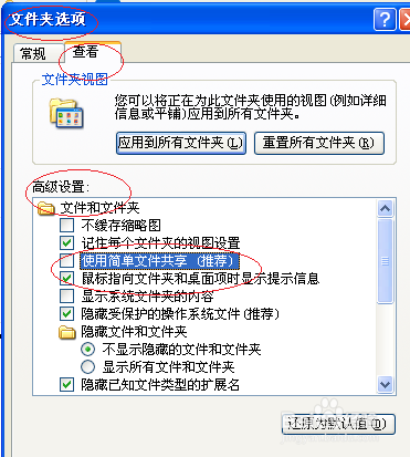 Windows XP操作系统禁用简单文件共享