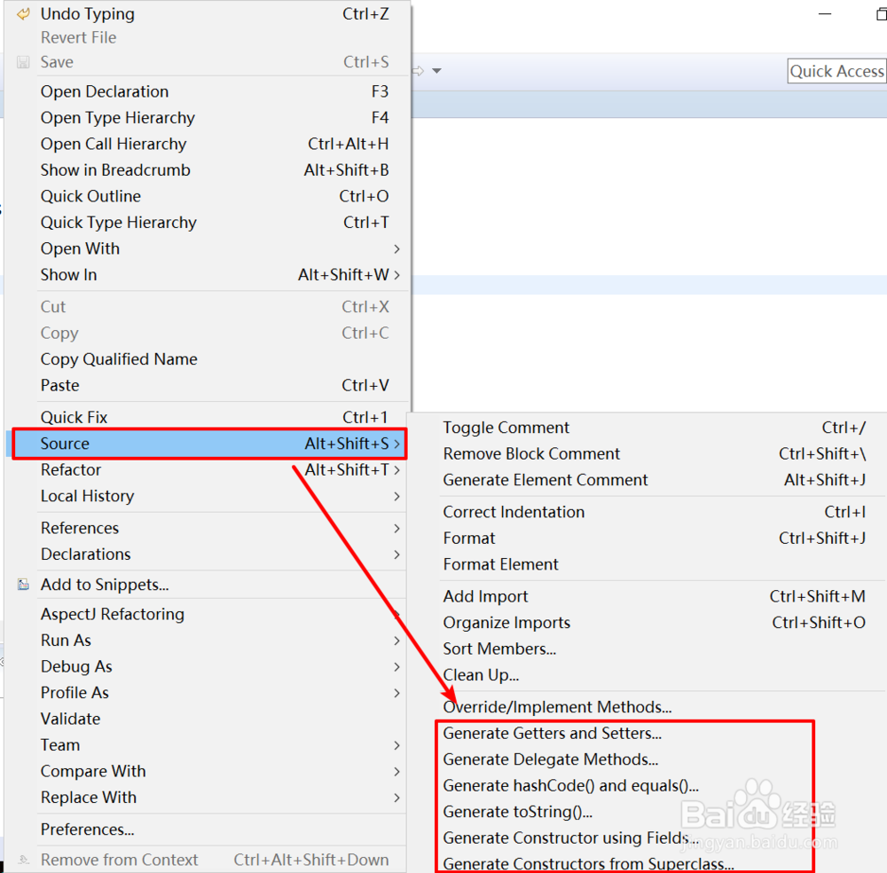 Eclipse如何自动生成get/set、toString等方法？
