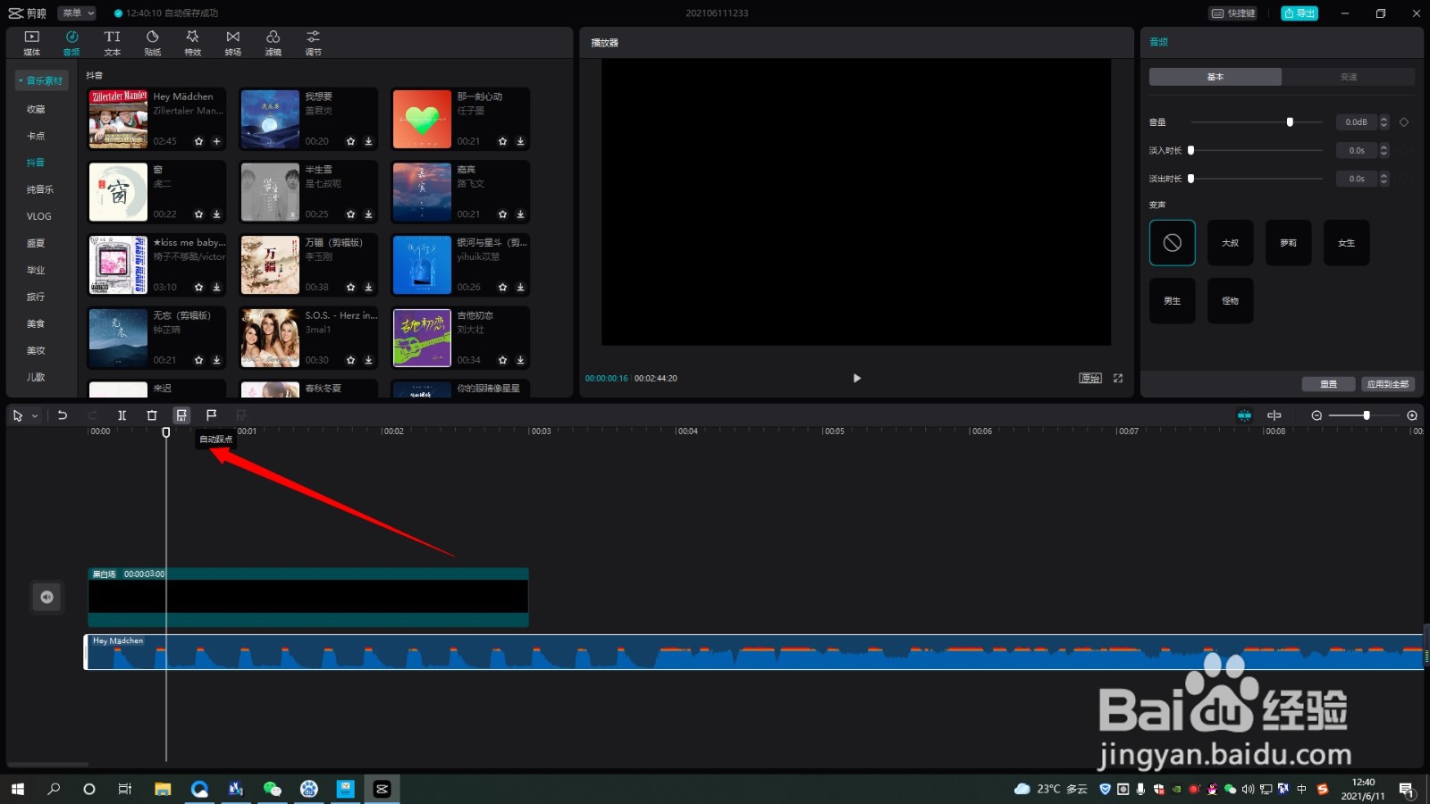 剪映专业版如何使用自动踩节拍功能踩点