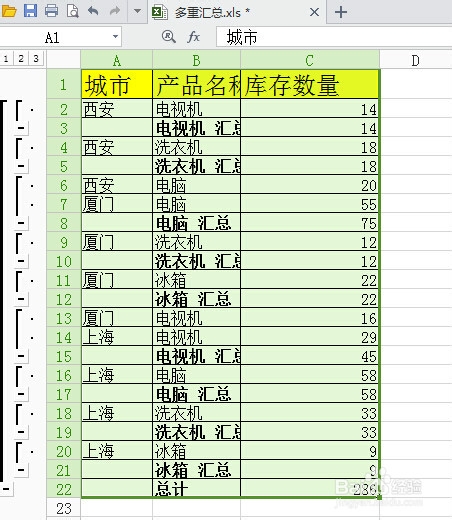 Excel创建多重分类汇总展示统计效果
