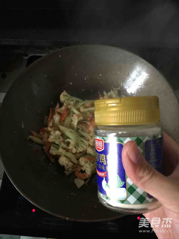 菜花配海虾的做法