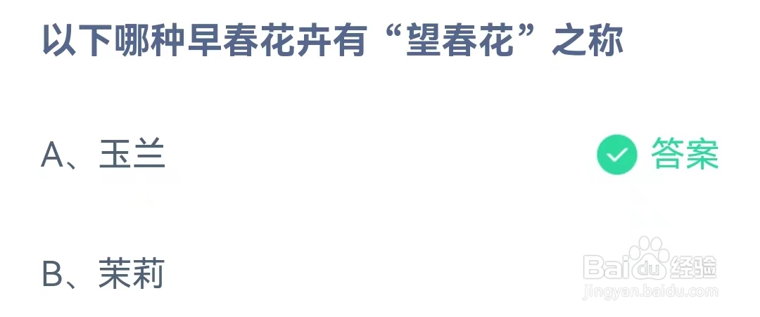 蚂蚁庄园4月8日问题,以下哪种早春花卉有“望春花”之称?