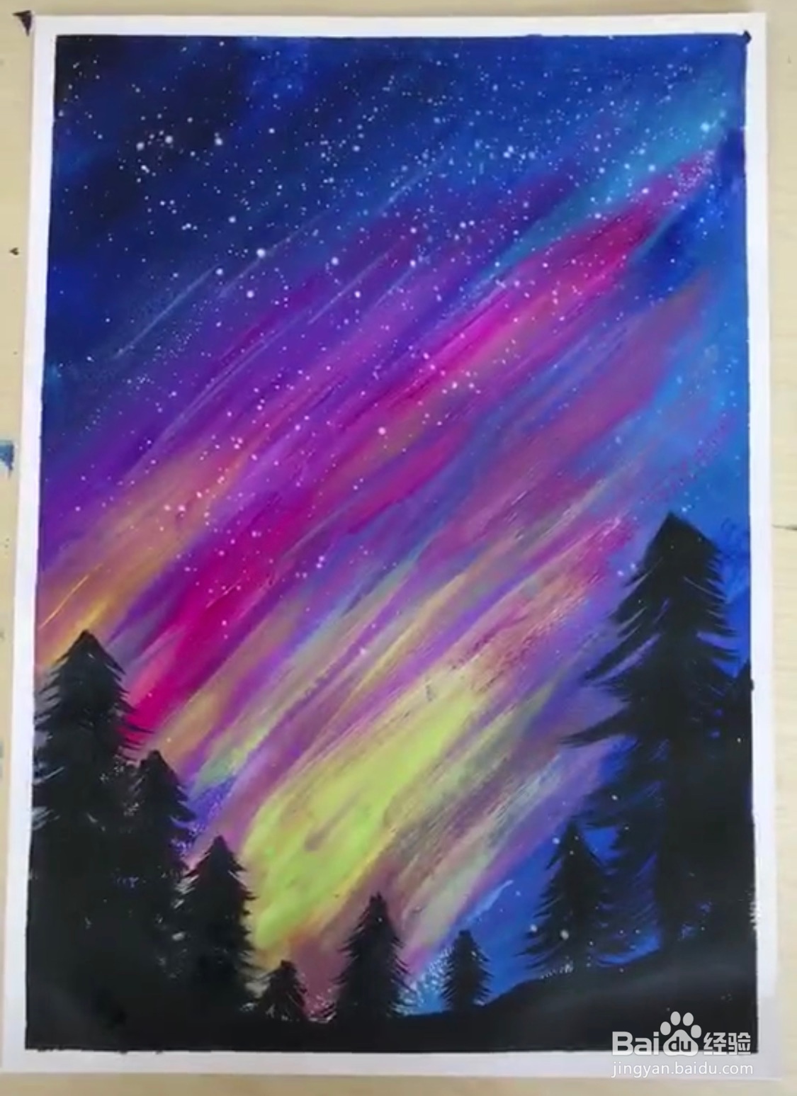教你画水粉画炫彩的背景树木