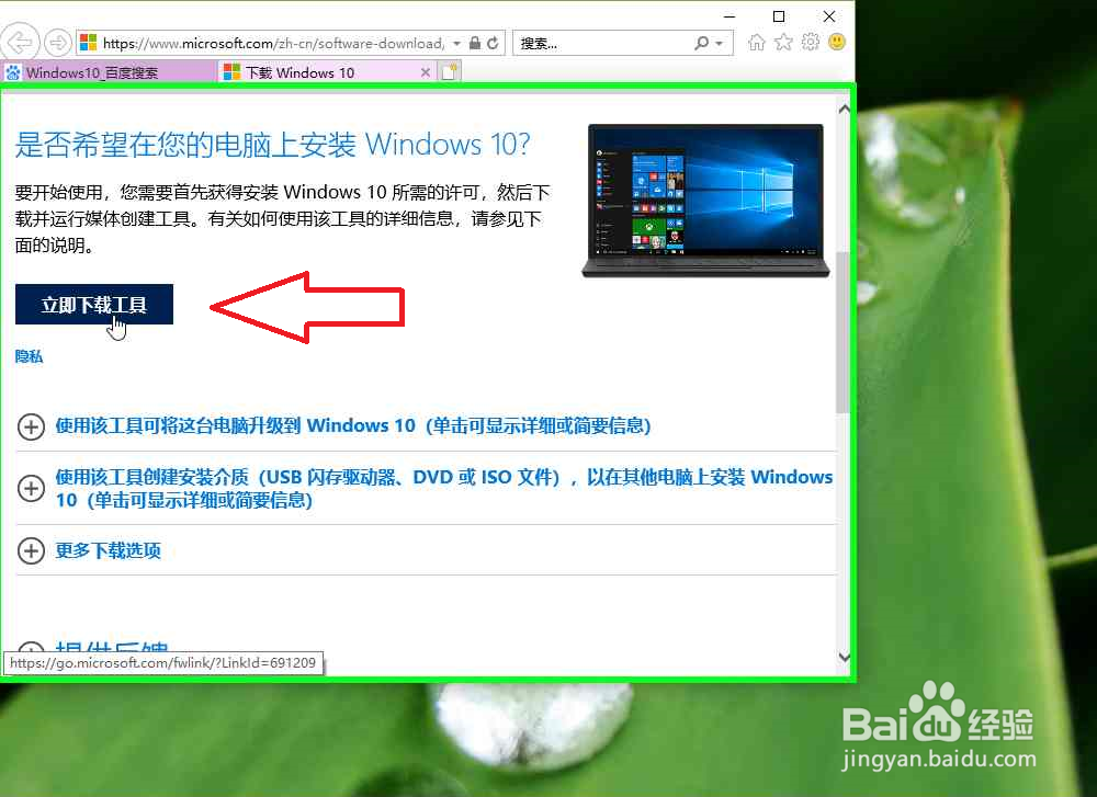使用Internet Explorer为本机升级Windows10