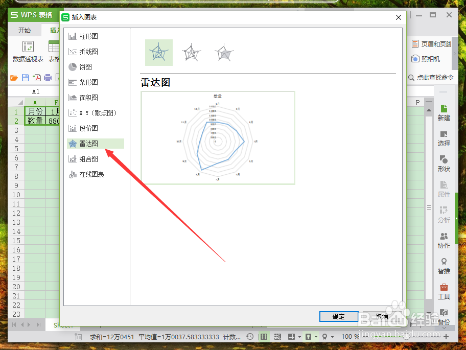 WPS表格中怎么绘制雷达图