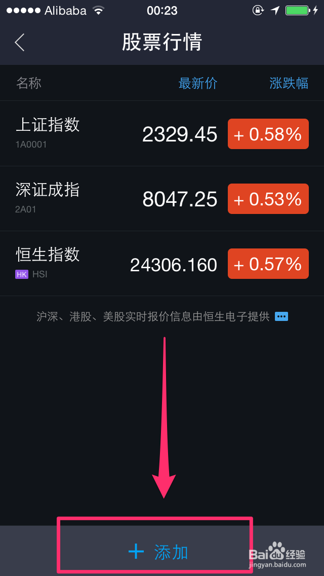 如何在支付宝钱包中添加Ali阿里巴巴股票行情？