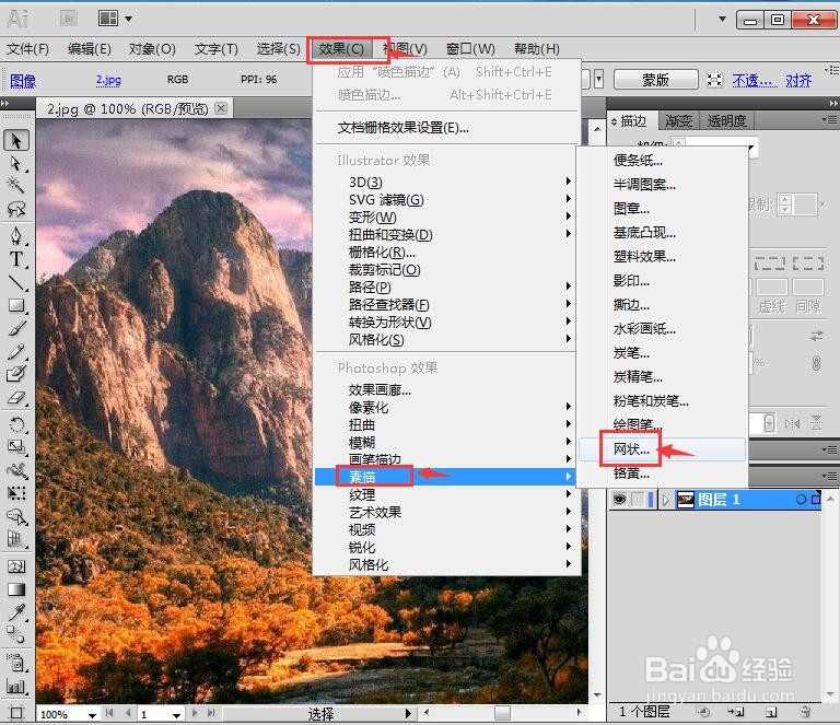 AI中给图片添加网状素描特效