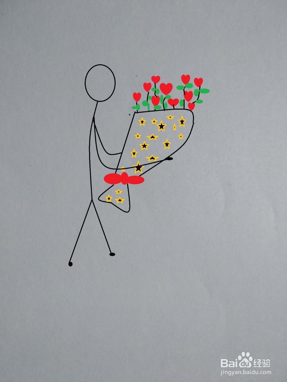 手捧爱心花束的火柴人画法