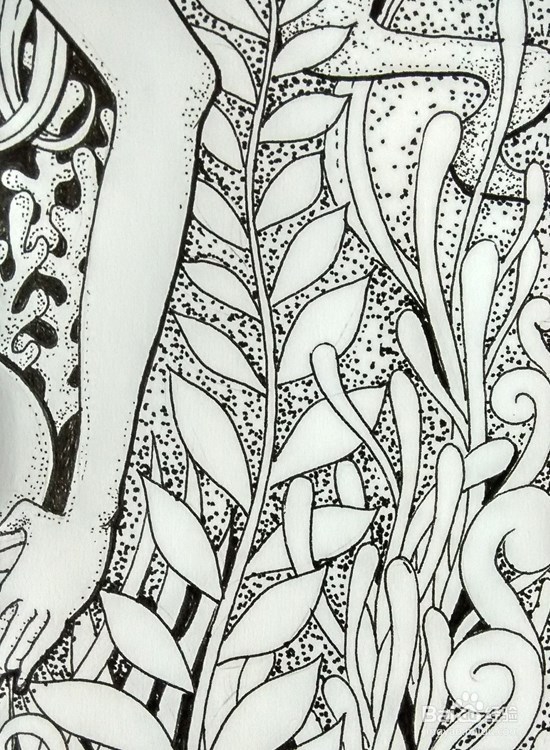 手绘插画-人物黑白装饰画（美少女）