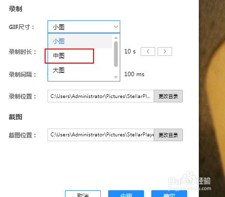 恒星播放器如何设置录制时的GIF尺寸