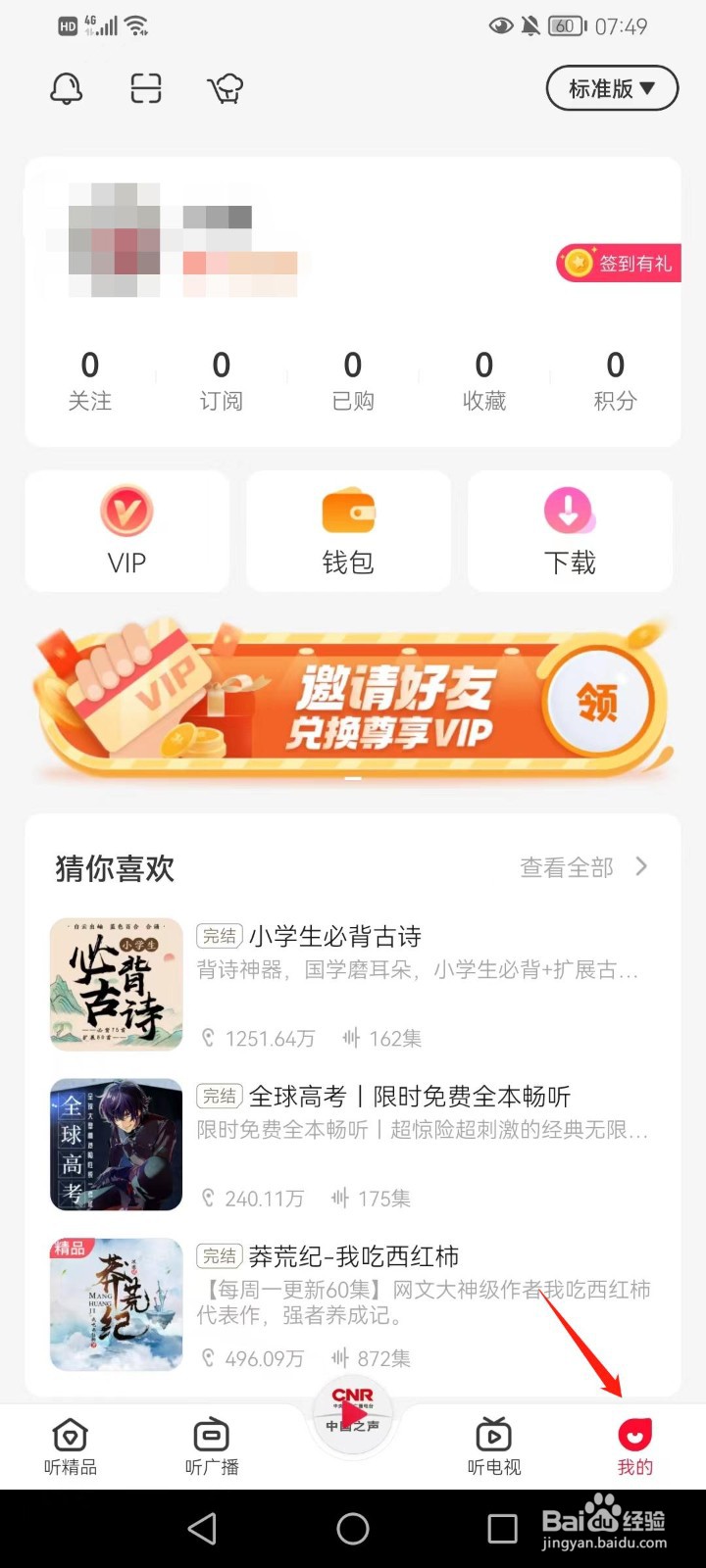云听的标准版如何调成简洁版