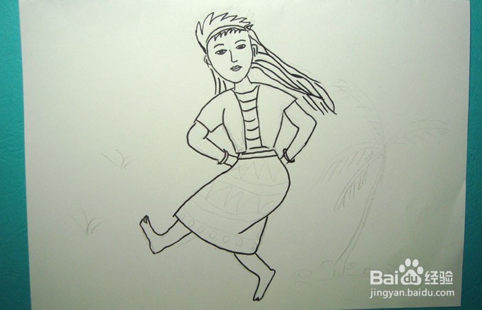 彩色简笔画花园跳舞的艺术家