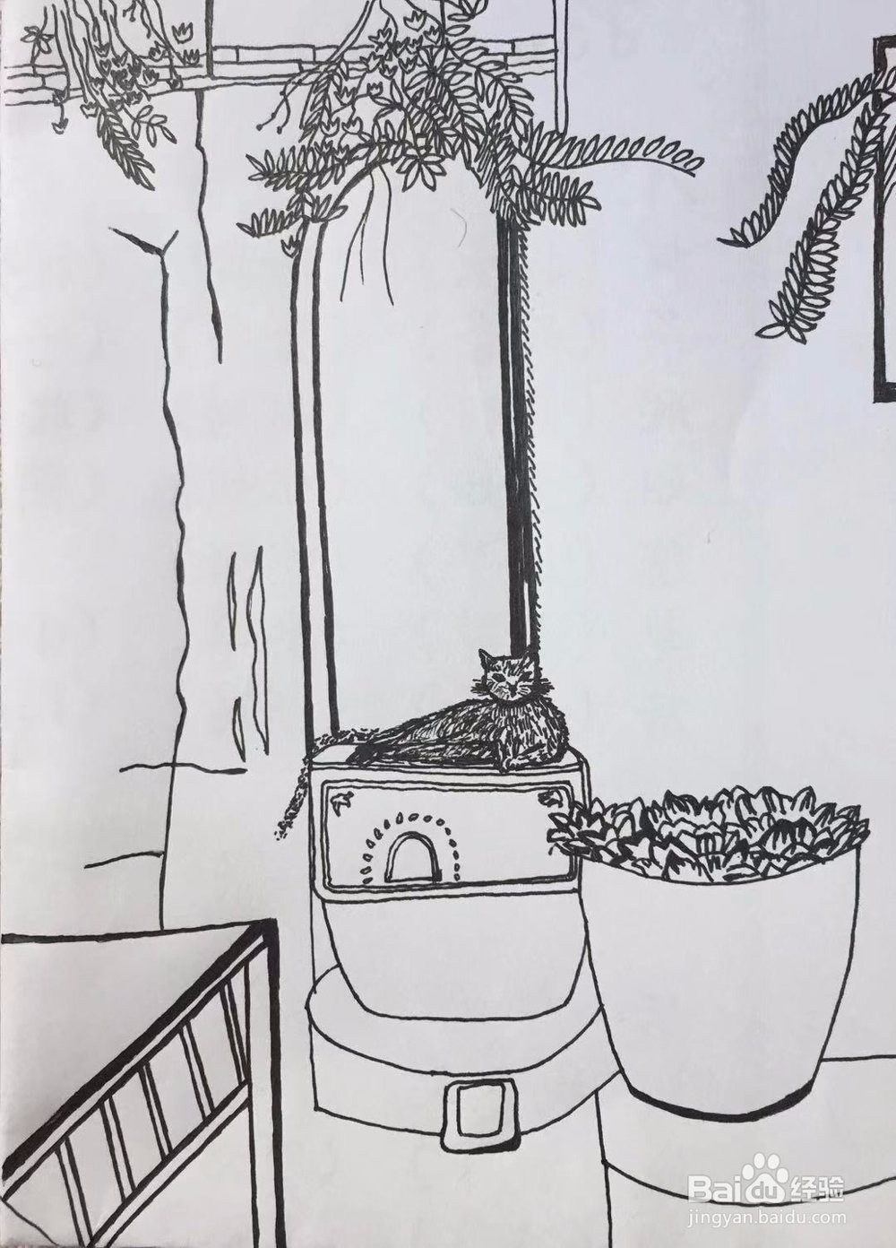 茉莉蜡笔手绘之安静的小院儿