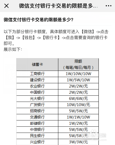 微信支付银行卡的交易限额是多少