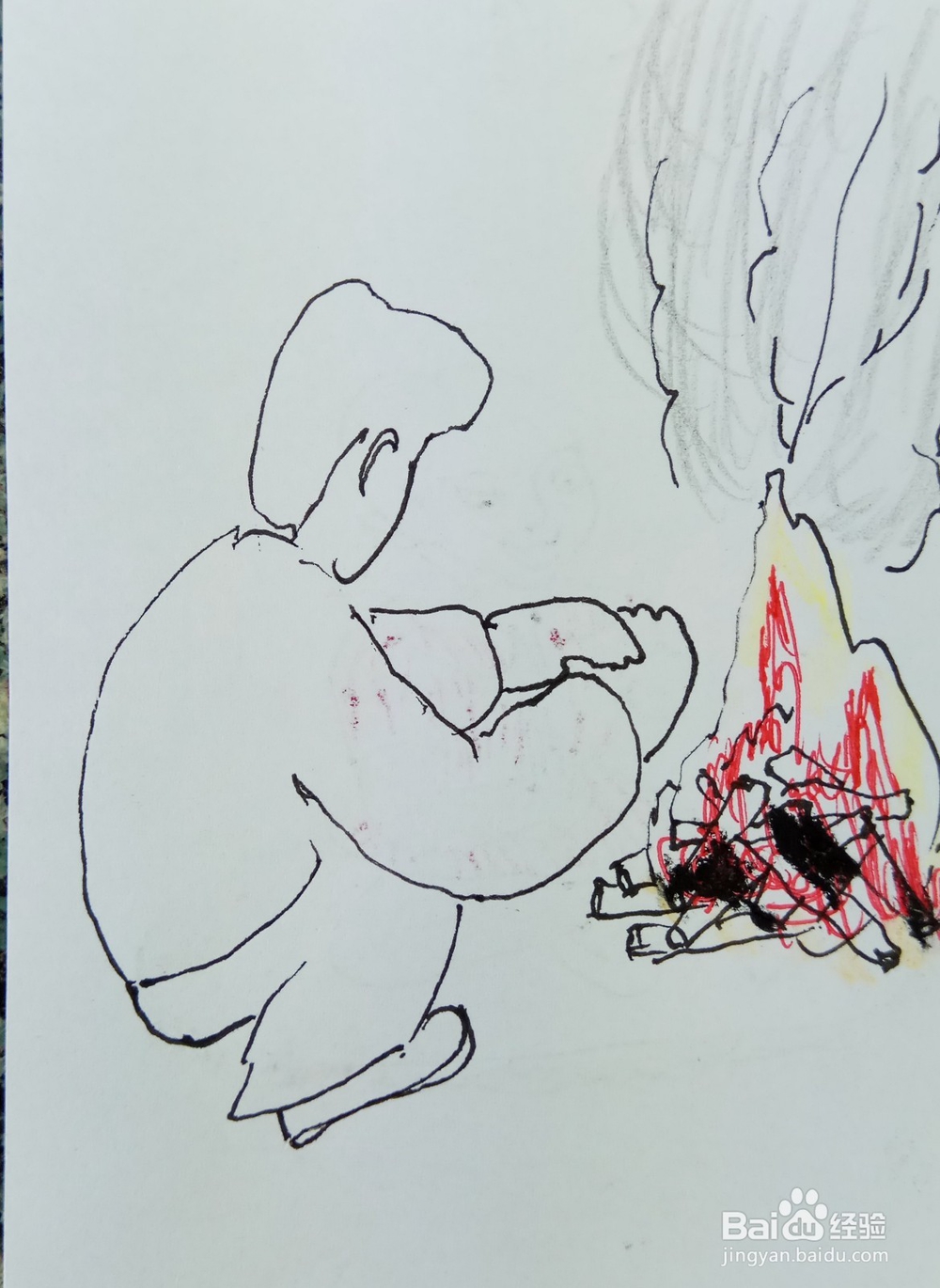 怎样画简笔画“户外烤火”