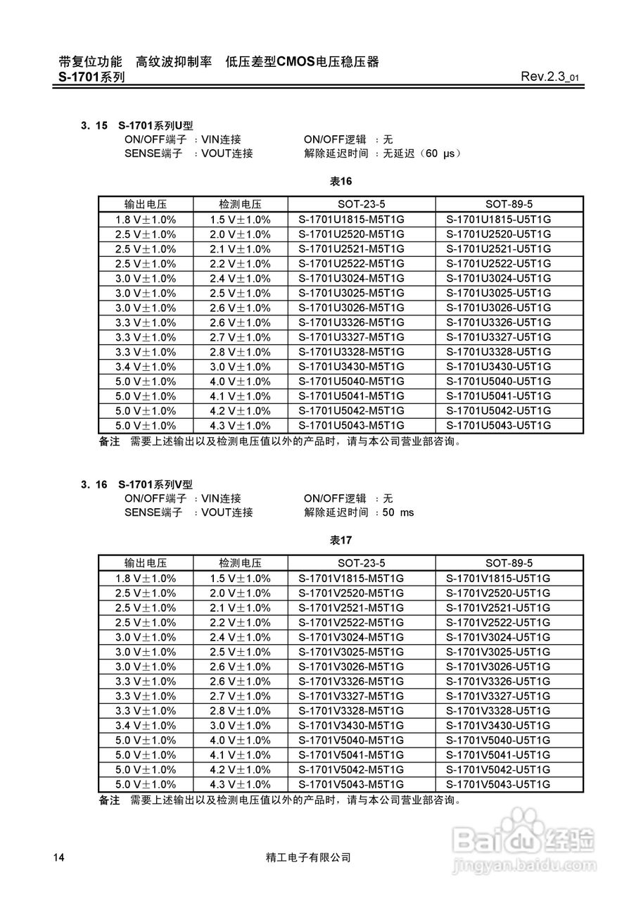 精工电子S-1701系列CMOS电压稳压器说明书:[2]