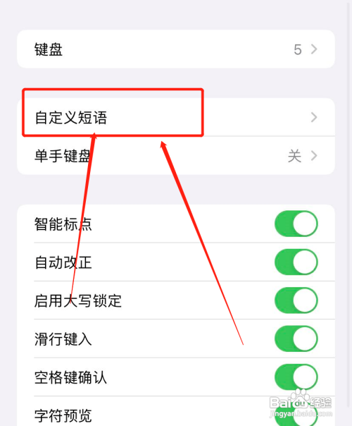 苹果手机的自定义短语在哪里添加？