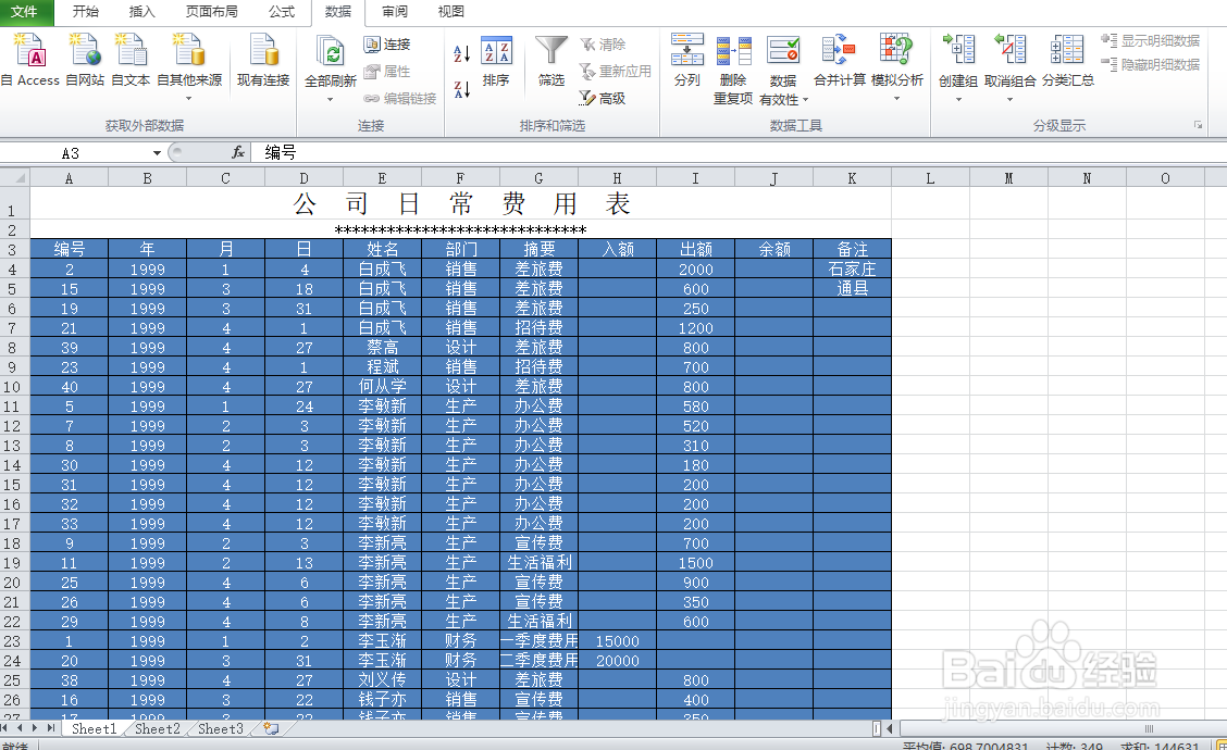 Excel的排序与分类汇总的运用