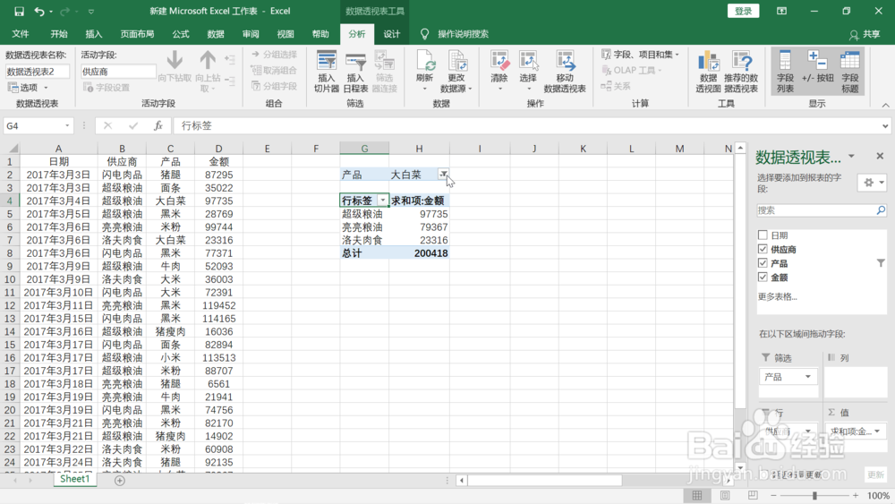 对供应商数据进行数据透视表分析的方法