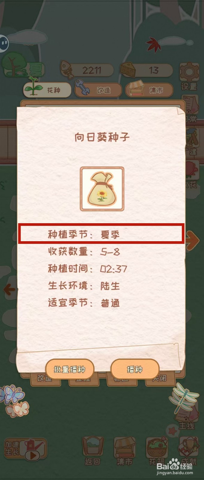 花店物语怎样查看向日葵种子的种植季节