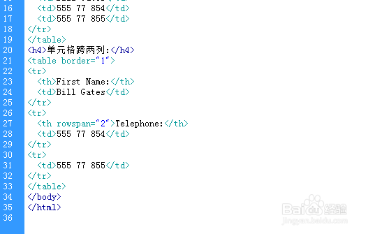 html如何定义跨行或跨列的表格单元格