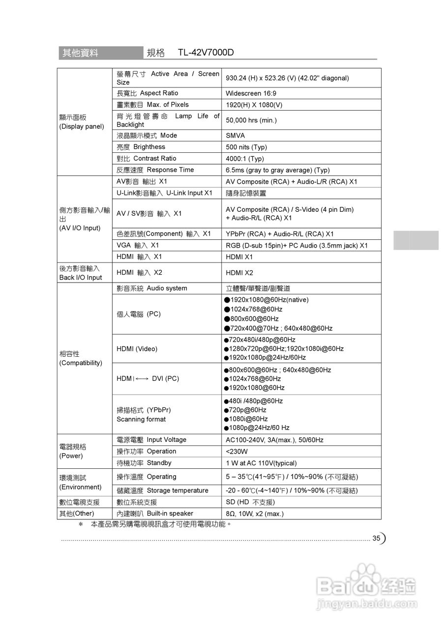 奇美多媒体液晶显示器TL-42V7000D型使用说明书:[4]