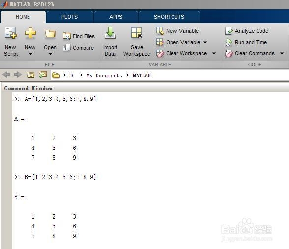Matlab中矩阵的生成方法