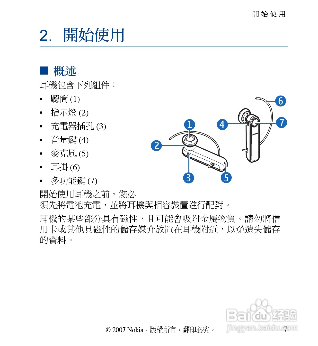 诺基亚 BH-702蓝牙耳机中文使用手册:[6]