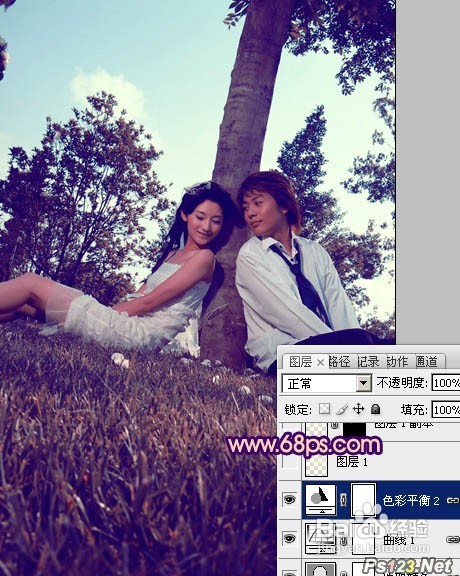 Photoshop打造浪漫的橙紫色外景情侣图片
