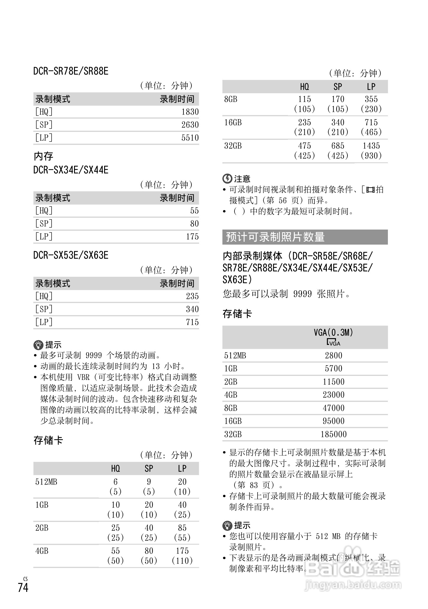 索尼DCR-SX53E数码摄录一体机使用手册:[8]