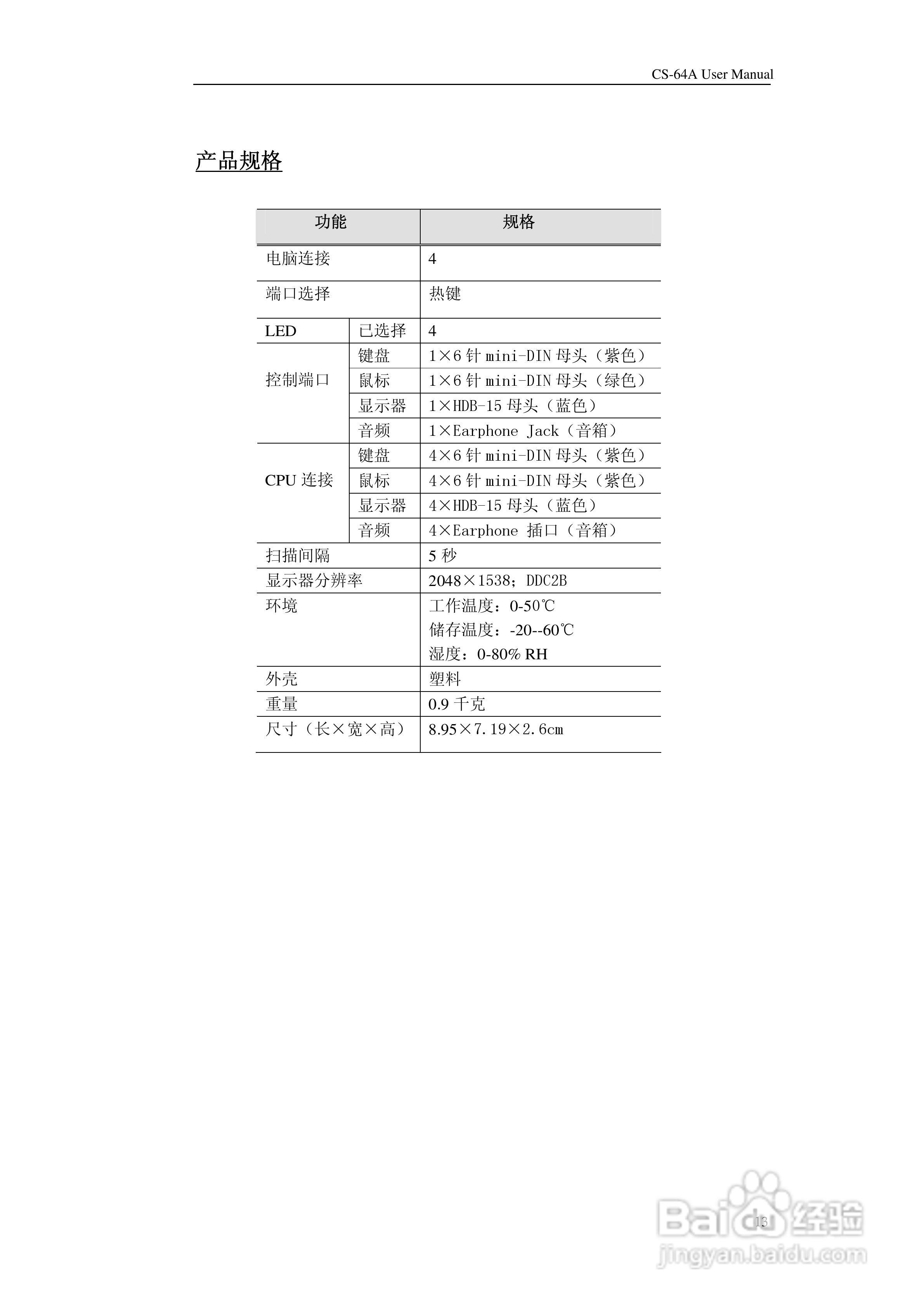 宏正CS64A型多电脑切换器说明书
