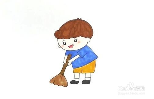 扫地的小男孩怎么画?