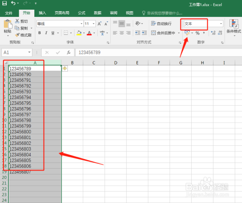 Excel表中如何整列数值转换为文本格式