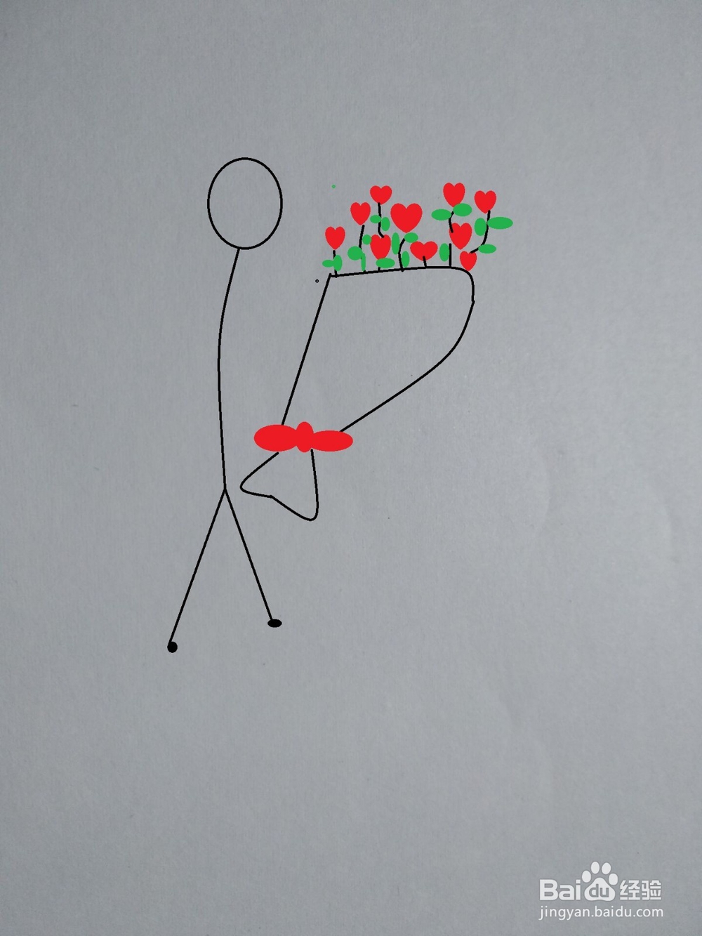 手捧爱心花束的火柴人画法