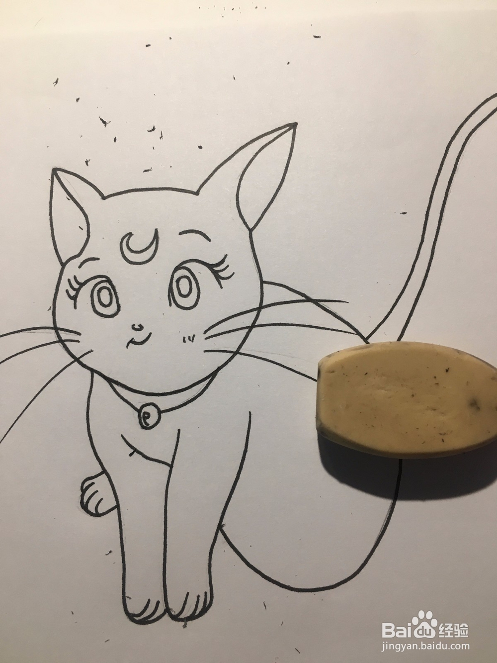 彩绘:手绘一只有月亮标记的卡通猫咪 动漫线稿