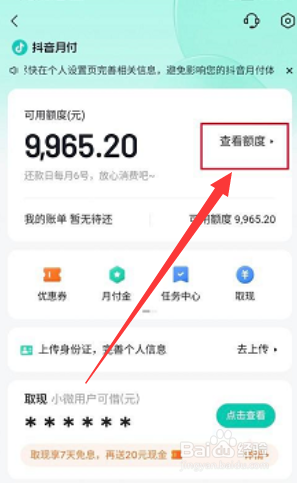 抖音app怎么看月付额度？