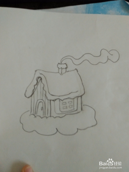 如何画卡通画雪中的小屋