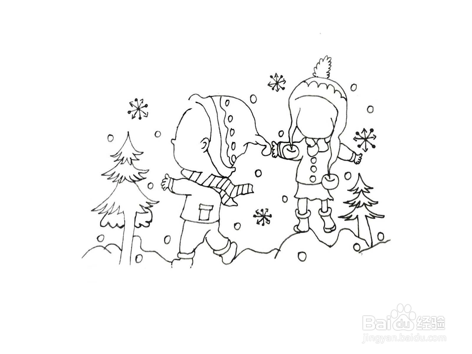 一笔一笔教你画过冬玩雪的伙伴水彩画
