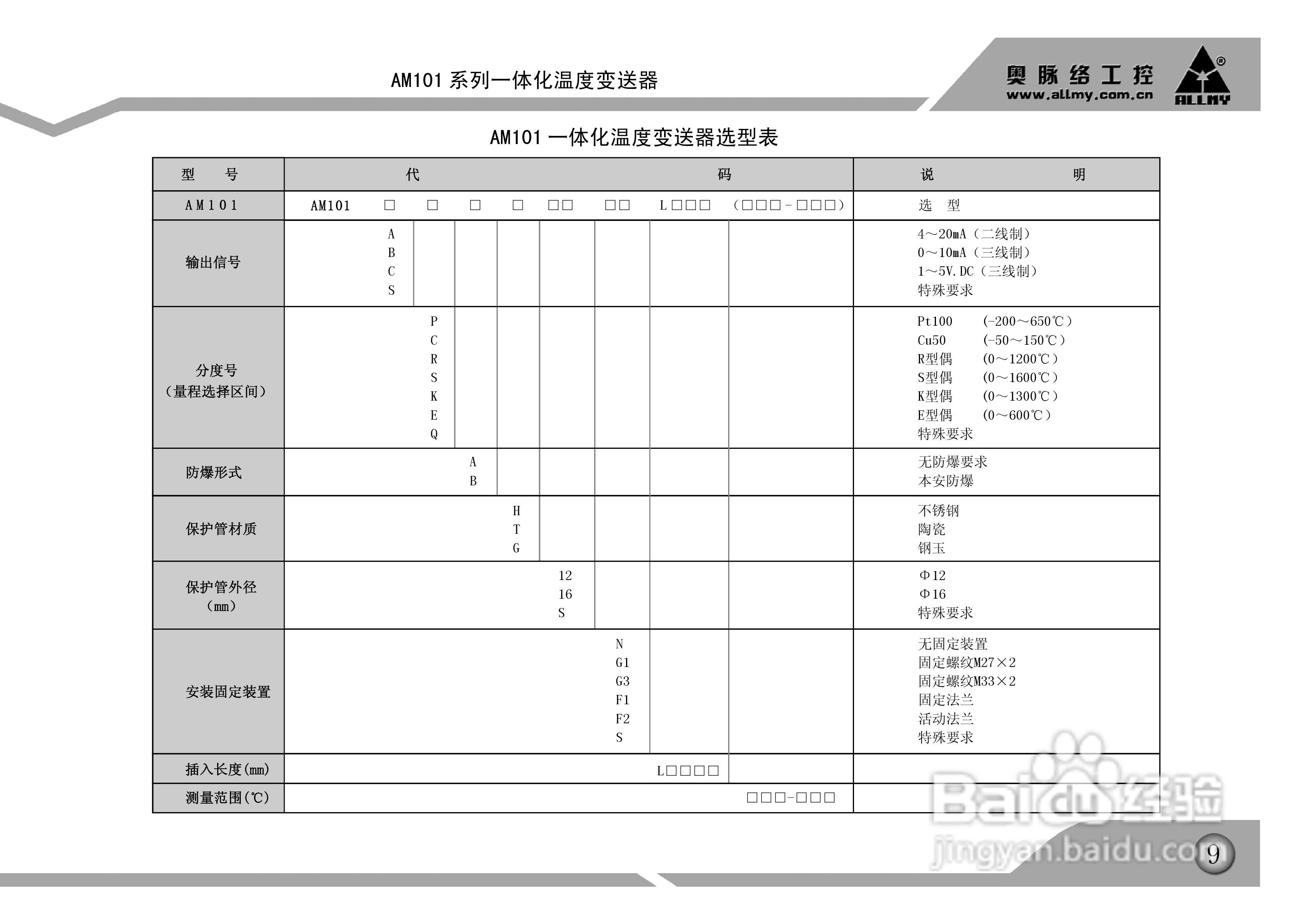 AM101系列一体化温度变送器说明书